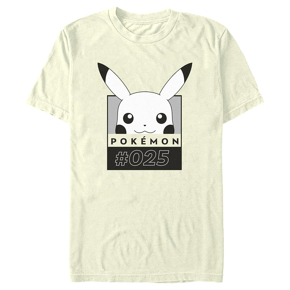 Men's Pokemon Pikachu Black and White T-Shirt - Beige